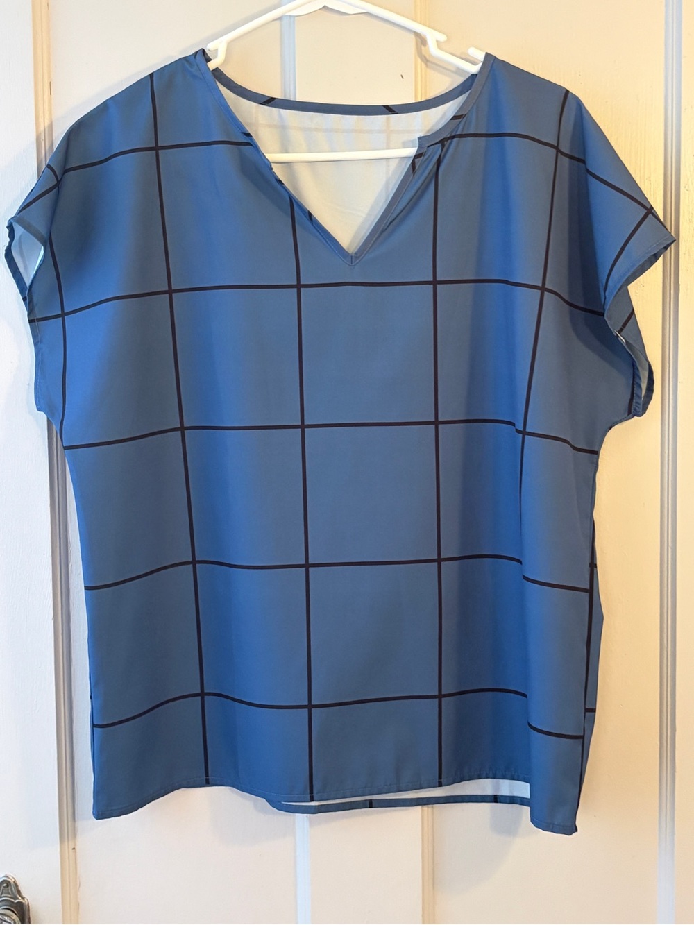 Blue Windowpane V-Neck Women’s Top
